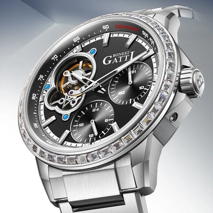 Bonest Gattic Automatic Skeleton Watch Stainless Steel Strap