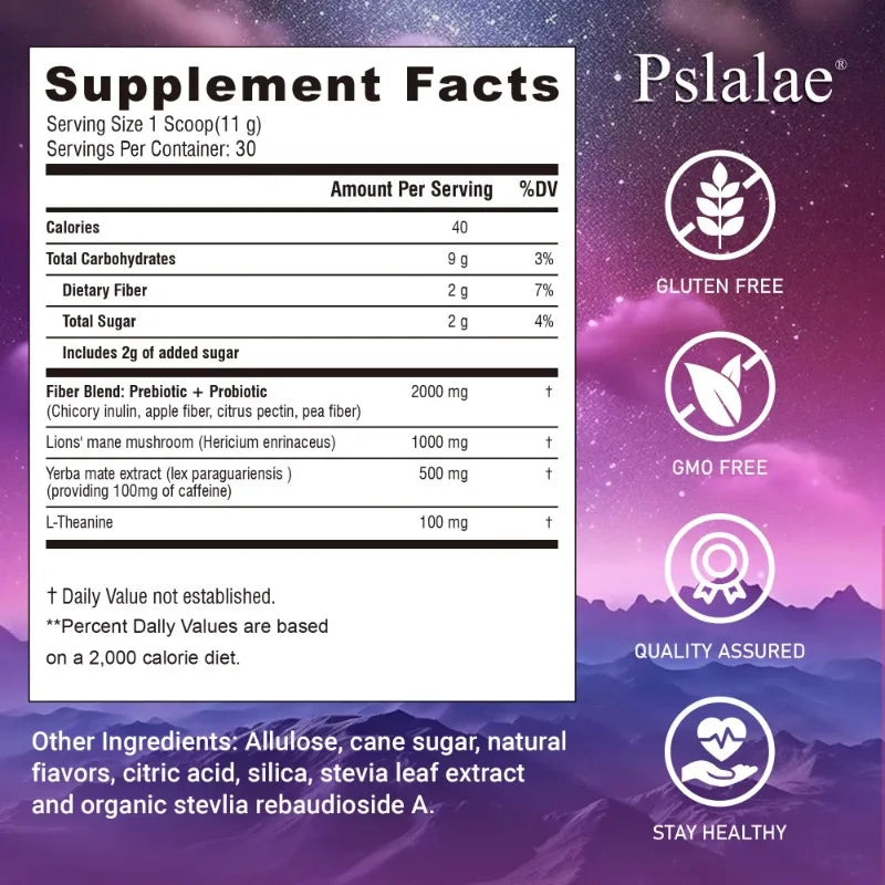 PslalaeCharge Yerba Mate 3-in-1 Energy Supplement Lions Mane Mushroom