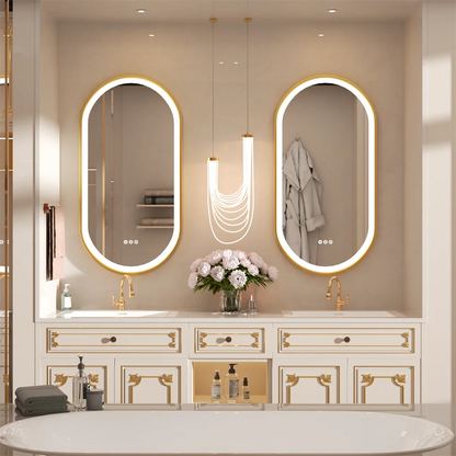 LUVODI Luxurious Oval LED Illuminated BathroomMirror AluminumFrame Defogging Demister Pad