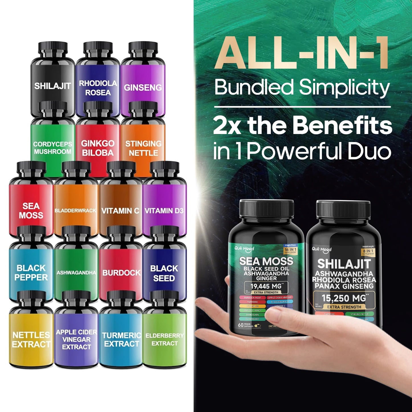 Quit Mood Sea Moss Shilajit Bundle 120 Capsules With Ashwagandha