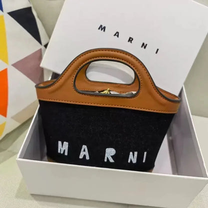 Elegant Mini Tote Bag With Leather Edges And Cutout Handle