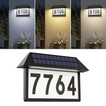 Solar Address Sign, Lighted House Numbers Waterproof, 3-Color Lighting Modes LED Illuminated Address Plaque, Wall Mount Address
