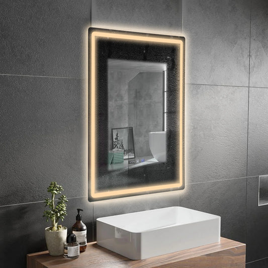 Dimmable LED Bathroom Mirror With Display Demist Touch IP54 Waterproof