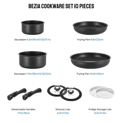 Induction Nonstick Cookware Set With Removable Handles