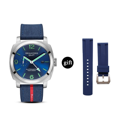SEAKOSS Men GMT Automatic Mechanical Watches Super Luminous Calendar Original Seagull ST2557 Movement Nylon Rubber Wristwatches