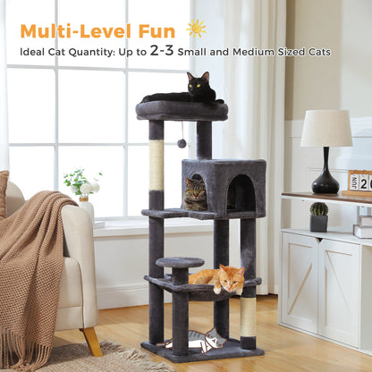 Multi-Level Cat Tree with Sisal Scratching Posts Cozy Condo Big Hammock Plush Cat Tower for Indoor Kitten House Bed Cat Toys