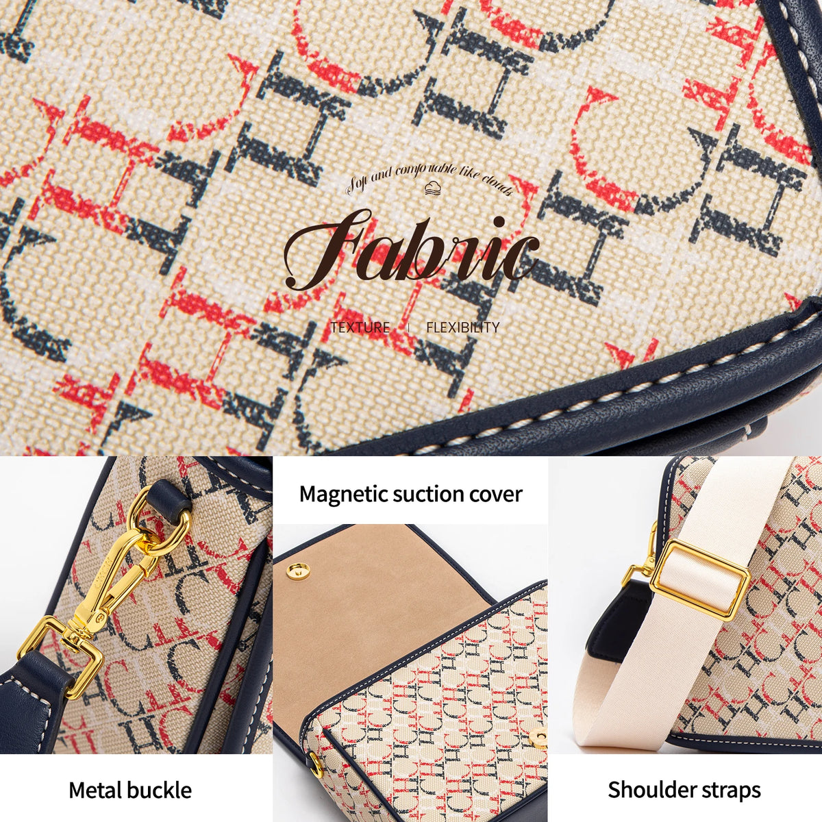 CHCH Women's Retro Letter Printed Flap Shoulder Bag