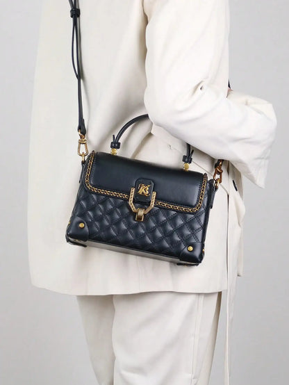 2026 fashion new handbag high quality light luxury niche design high sense heavy industry leather rhombic foreign style small ba