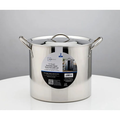 12 Quart Stainless Steel Stock Pot Heavy Duty Cooking Pot with Stay Cool Handles Soup Stew and Stock Preparation