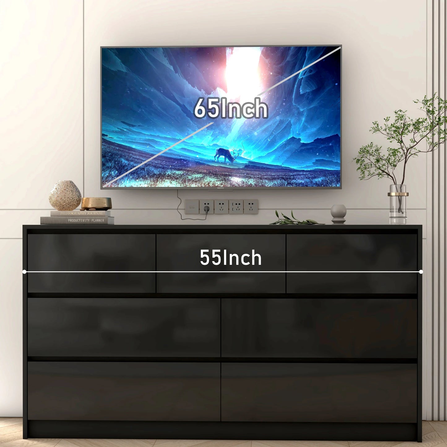 QiaoShiRen Modern Dresser With High Gloss Wood Finish