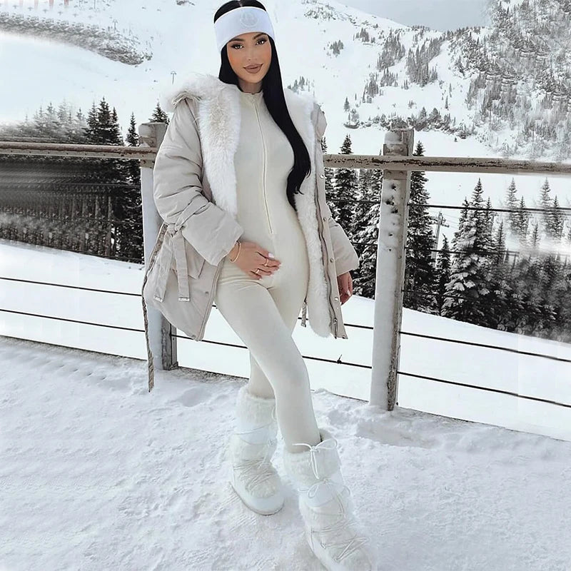 Winter Plush Yoga Jumpsuits Warm Women's Tracksuits Ski Fitness Overalls Long Sleeves Cycling Bodysuit One-Piece GYM Sports Suit