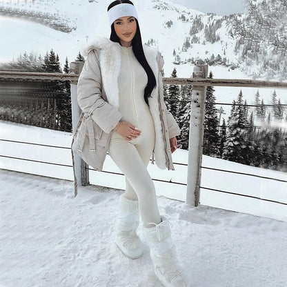 Winter Plush Yoga Jumpsuits Warm Women's Tracksuits Ski Fitness Overalls Long Sleeves Cycling Bodysuit One-Piece GYM Sports Suit