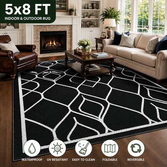 Reversible Waterproof Indoor Outdoor Patio Rug Quick Dry UV Resistant Plastic Mat