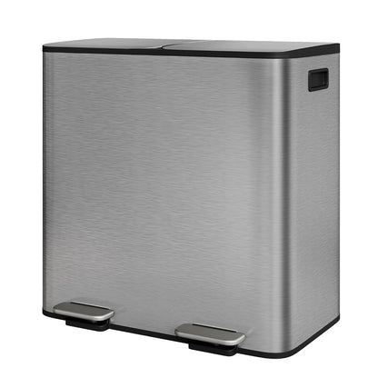 Stainless Steel Dual Trash Can Double Compartment Garbage and Recycling Bin Combo with Lid,Step-On Pedal,Removable Liner Buckets