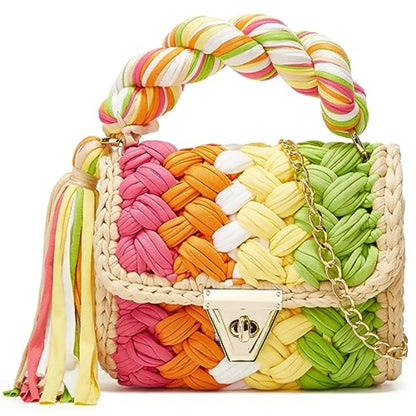 Chunky Yarn Knit Crochet Tote Purse Crossbody Bags for Women - Handwoven Evening Clutch Flap Shoulder Bag