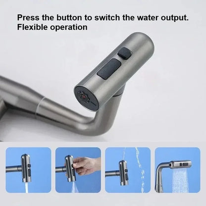 Stainless Steel Pull Out Rotatable Kitchen Tap Four Modes