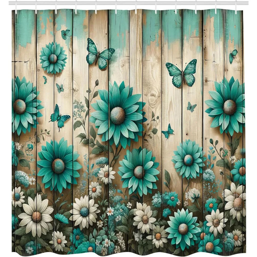 Color Country Style Shower Curtain With Daisy And Butterfly Pattern
