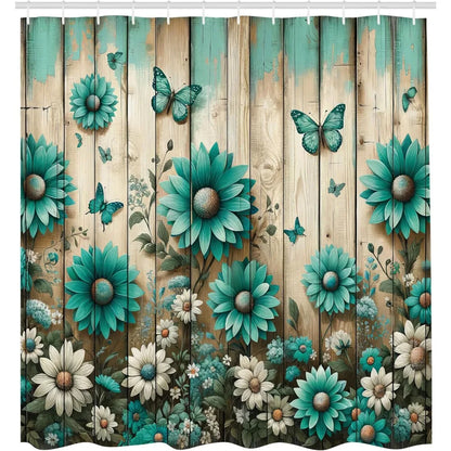Color Country Style Shower Curtain With Daisy And Butterfly Pattern