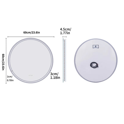 LUVODI Round Bathroom Mirror With Touch Sensor Anti Fog LED Light Dimmable