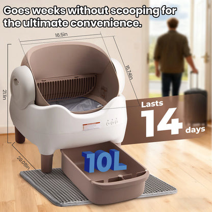 Automatic Self Cleaning Cat Litter Box with APP Control, Open Top Design, Anti-Pinch & Odor-Free, for Multiple Cats