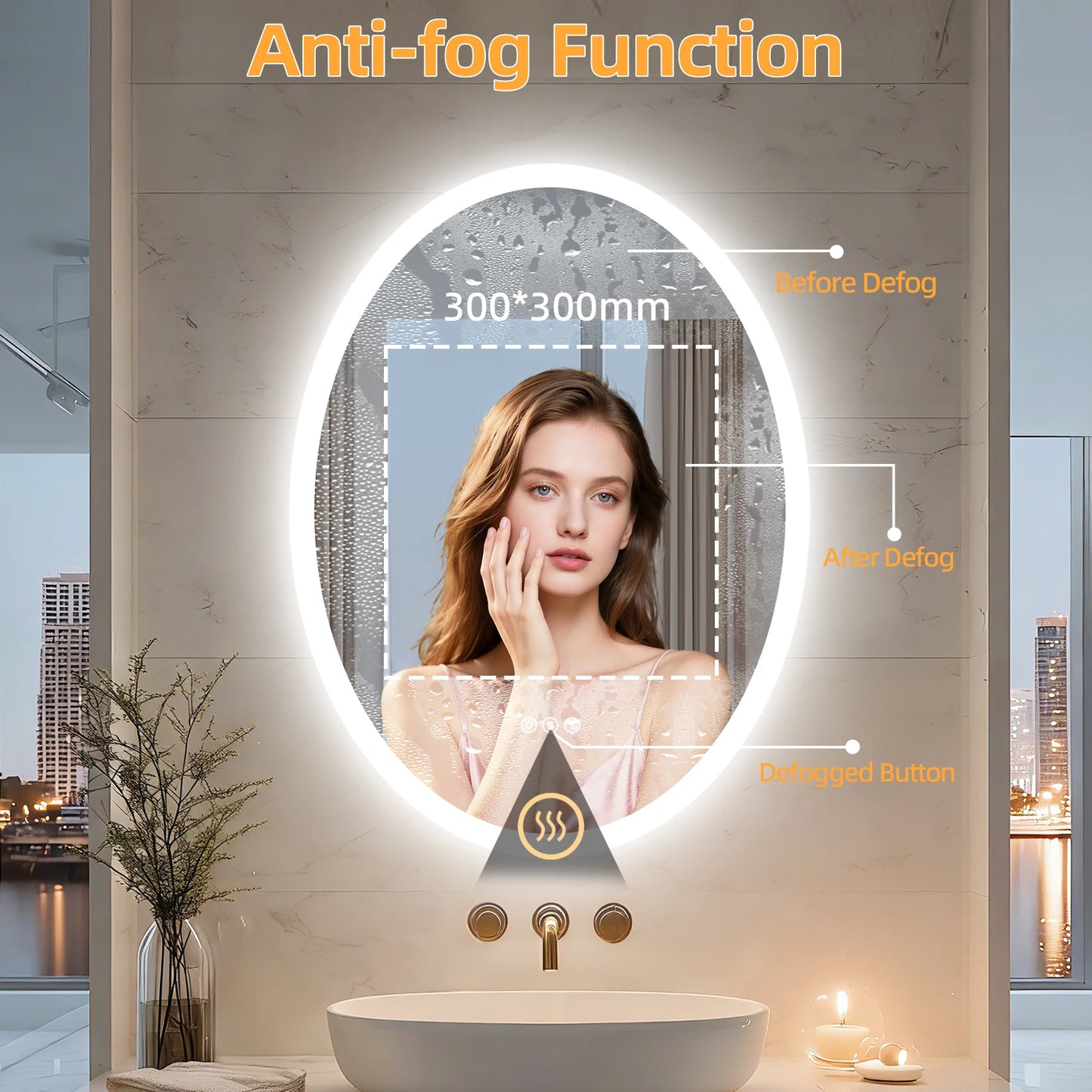 LED Oval Vanity Mirror With Bluetooth Speakers Anti Fog Dimmable