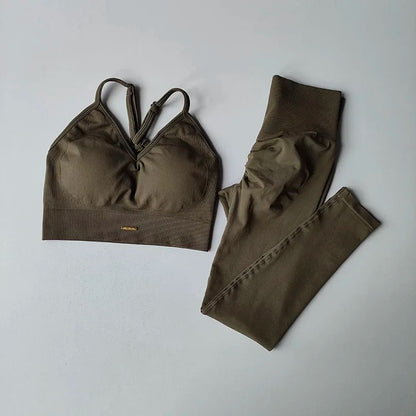 Women's High Waisted Hip Lift Yoga Fitness Set Shockproof Exercise Wear