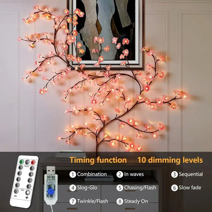 Cherry Enchanted Willow Vine Lights 7.55T 144LED Pink Cherry Blossom Tree Branch Lights or Wall, Remote Timer,8 Light el,Bedroom