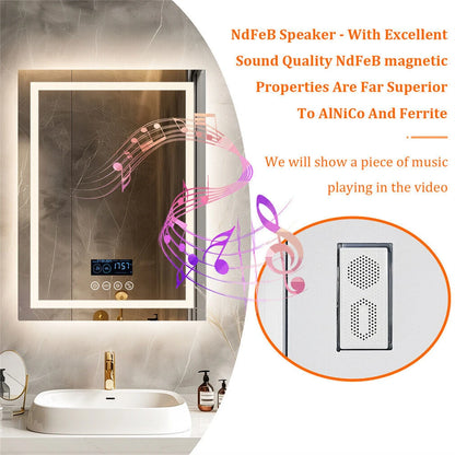 BORWART Smart LED Bathroom Mirror With Bluetooth Time Temperature AntiFog