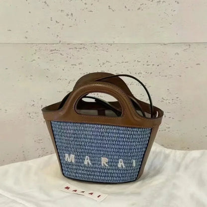 Elegant Mini Tote Bag With Leather Edges And Cutout Handle