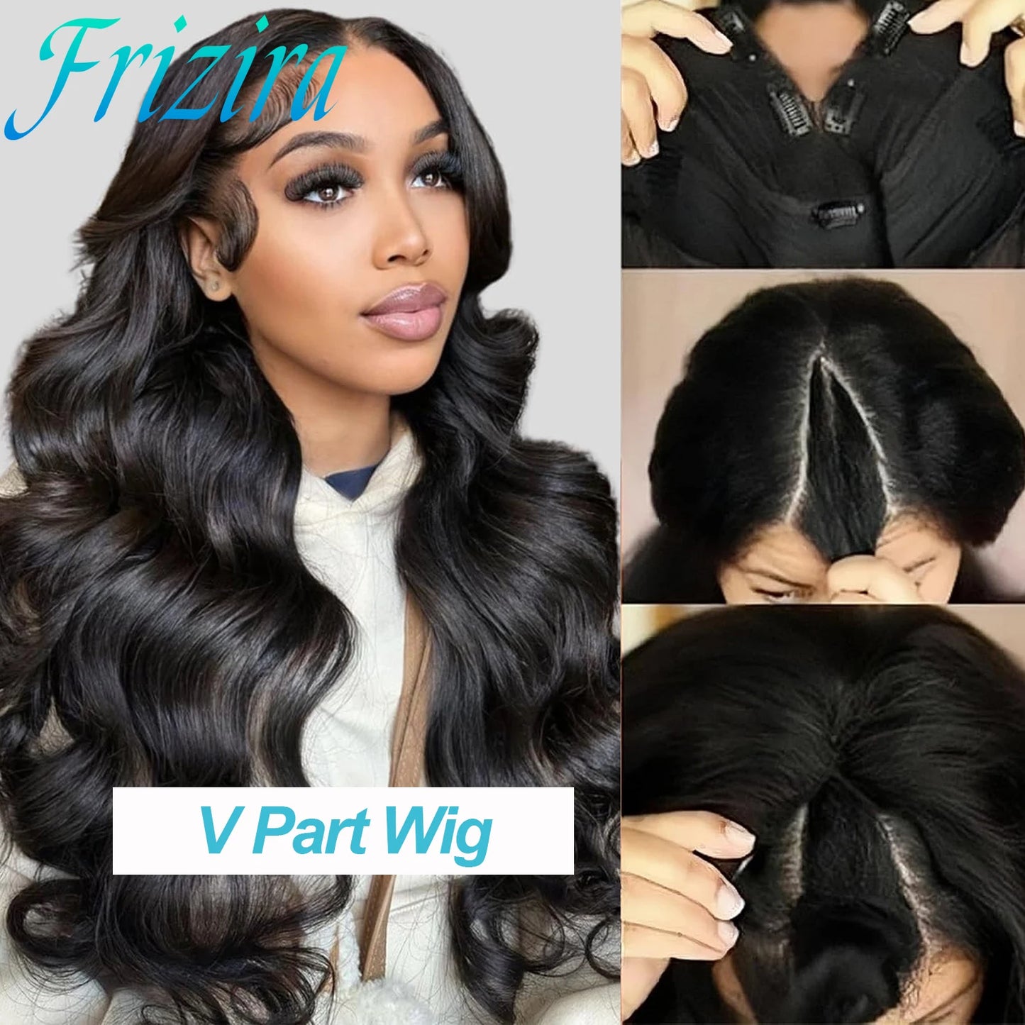 Frizira Body Wave V Part Wig Human Hair 250 Density