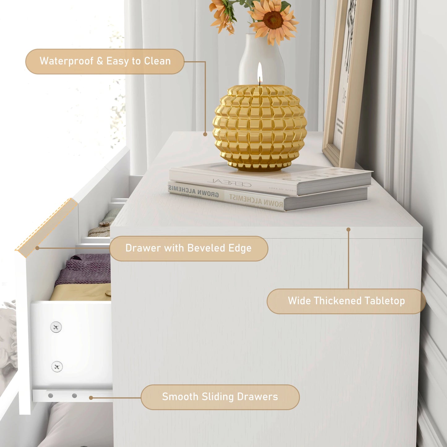 QiaoShiRen Modern Dresser With High Gloss Wood Finish