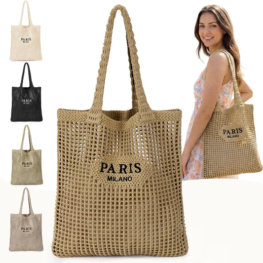 Crochet Tote Bag for Women, Crochet Mesh Beach Tote Bag Summer Vacation Aesthetic Boho Knit Bag for Women