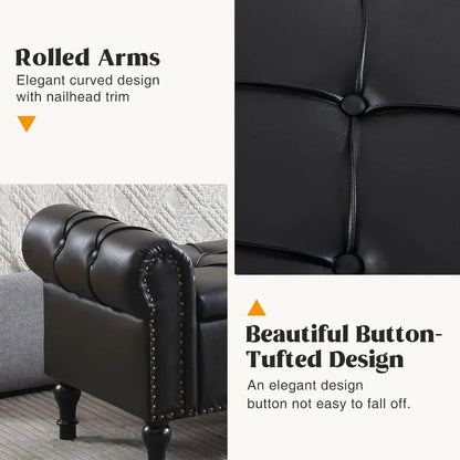 Hign-concerned Leather Storage Bench Ottoman With Tufted Arms Modern LivingRoomElegance