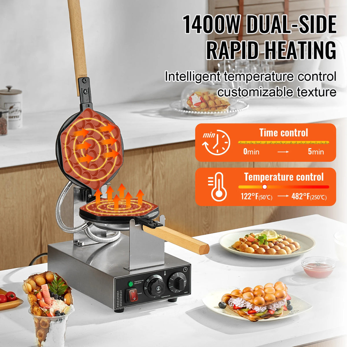 SucceBuy Commercial Egg Bubble Waffle Maker With Nonstick Dual Rotating Pans