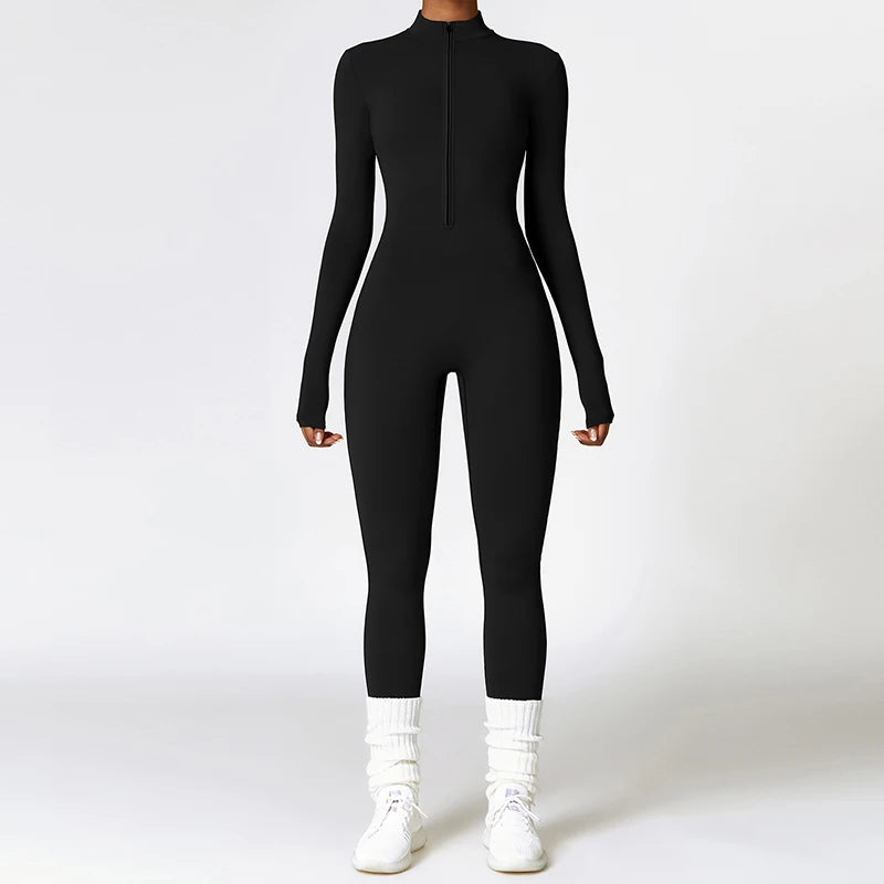 Winter Plush Yoga Jumpsuits Warm Women's Tracksuits Ski Fitness Overalls Long Sleeves Cycling Bodysuit One-Piece GYM Sports Suit
