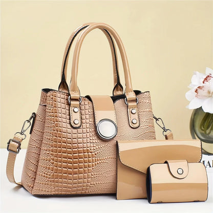 Women's Fashion Handbag Set, 3-Piece PU Leather Purse Combo, Tote Shoulder Bag With Clutch, Versatile Design, Multiple Colors Av