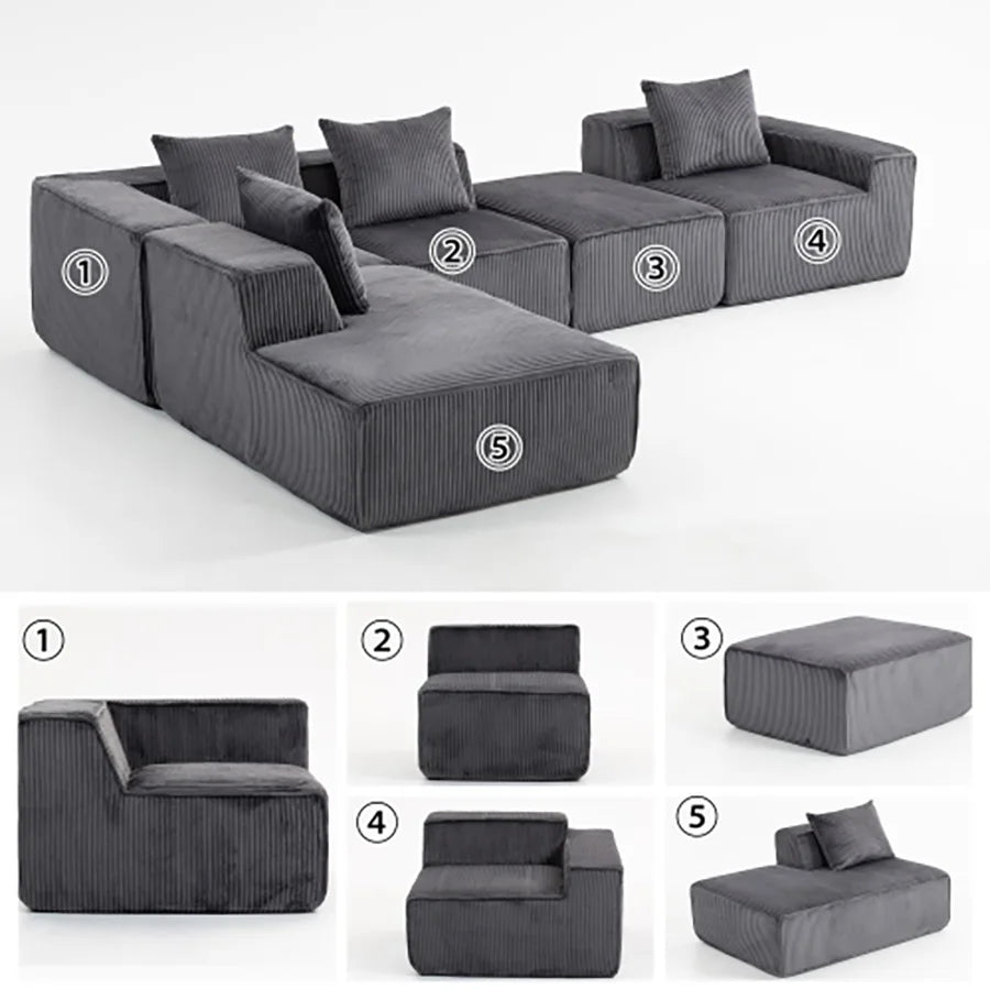 Sectional boneless Couch with L-Shape Chaise,Modern Modular sleeper Sofa with Deep Seat, Upholstered Couches for Room