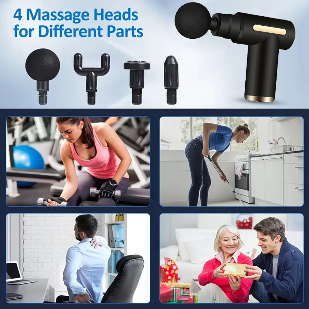 OREADEX Mini Fascia Massage Gun Electric Massager With 4 Replaceable Heads For Body Relaxation