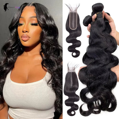 Body Wave Human Hair Bundles And Closure 2x6 Lace Closure 26 inch Human Hair Bundles With Closure Brazilian Raw Hair Bundles