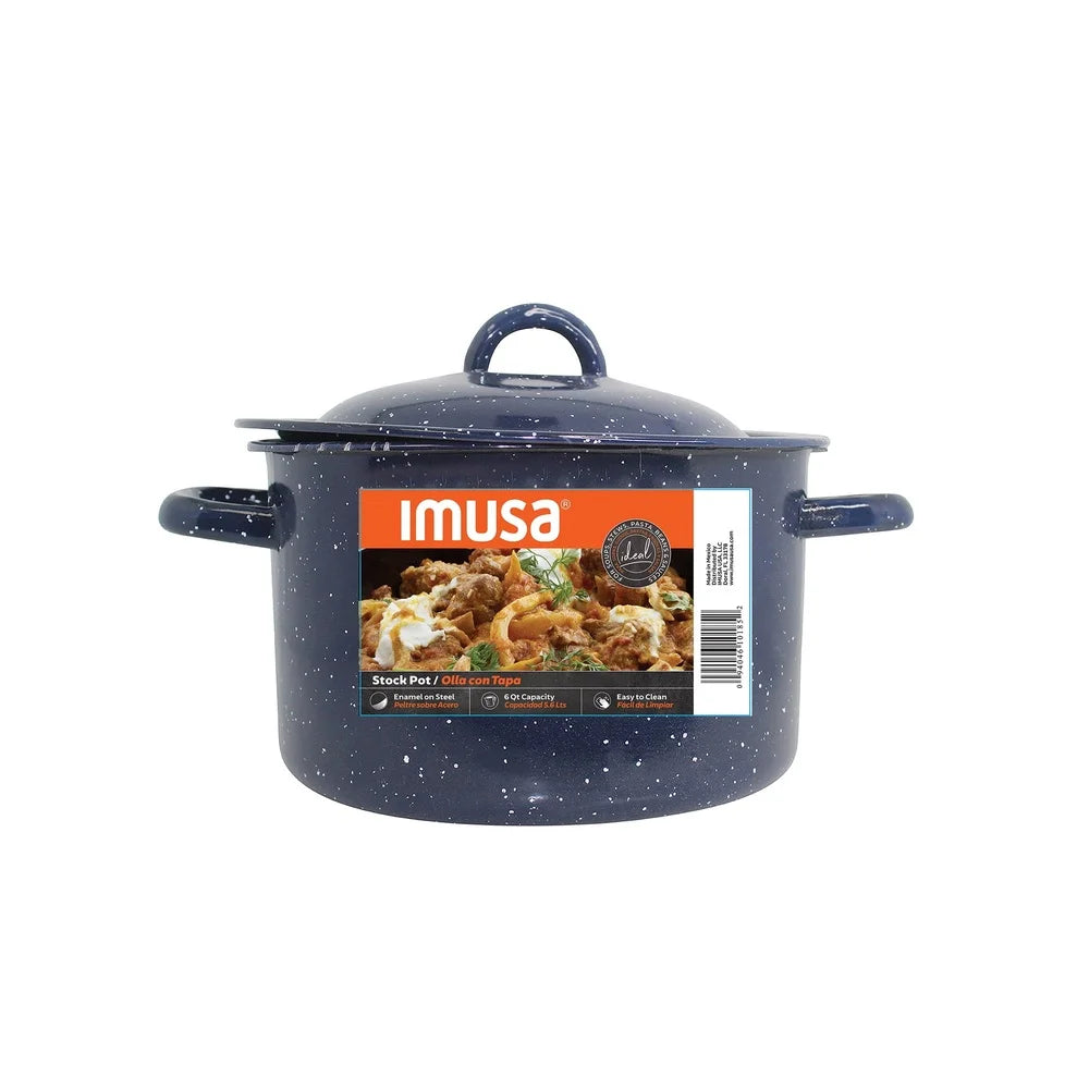 6Qt Enamel Stock Pot Heavy Duty Cooking Pot Stylish Efficient Heat Distribution Perfect Soups Stews Pasta Family Gatherings