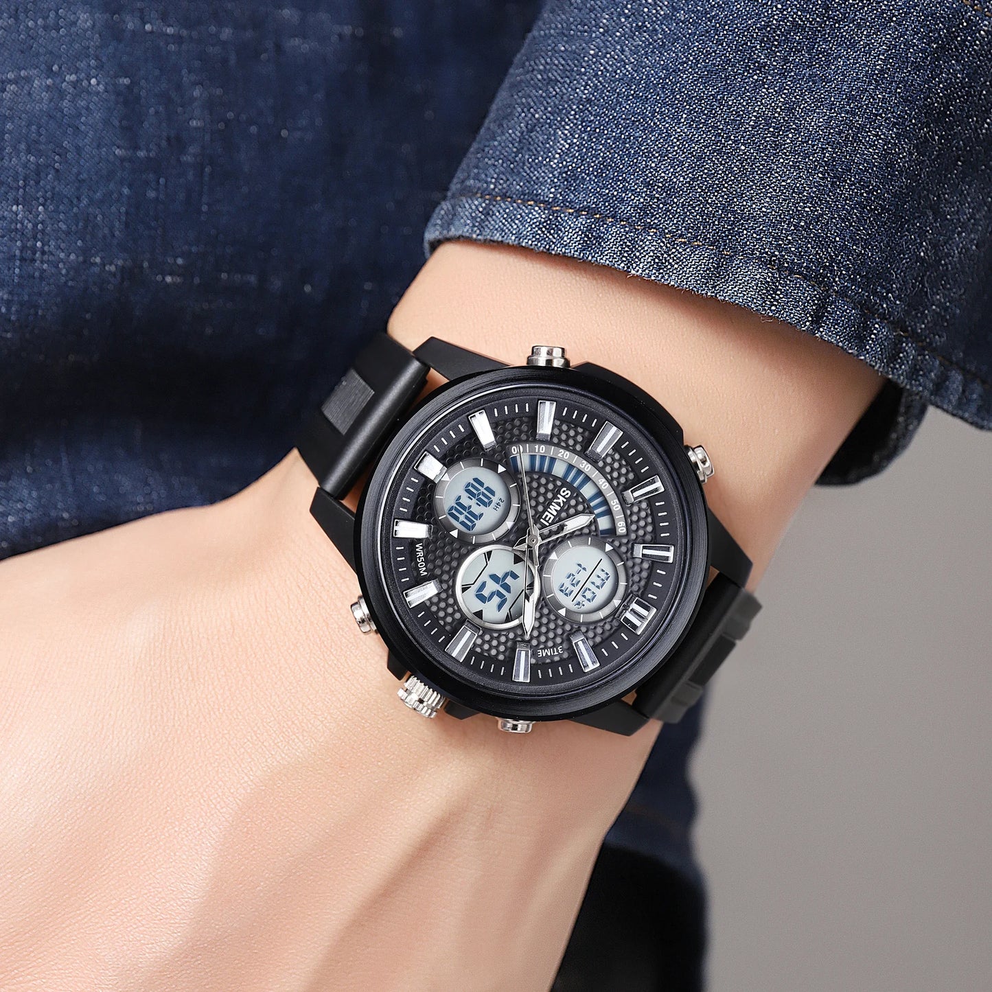 Digital Men Sport Watch With Backlight 5Bar Waterproof Alarm