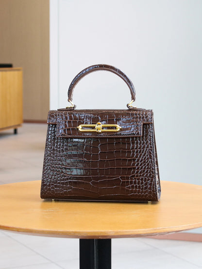 2026 high-end portable fashion handbag temperament bag crocodile pattern handbag OL commuter Joker work bag light luxury stereot