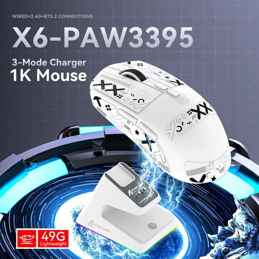 Attack Shark Wireless Gaming Mouse RGB Charging Base PAW3395 Sensor