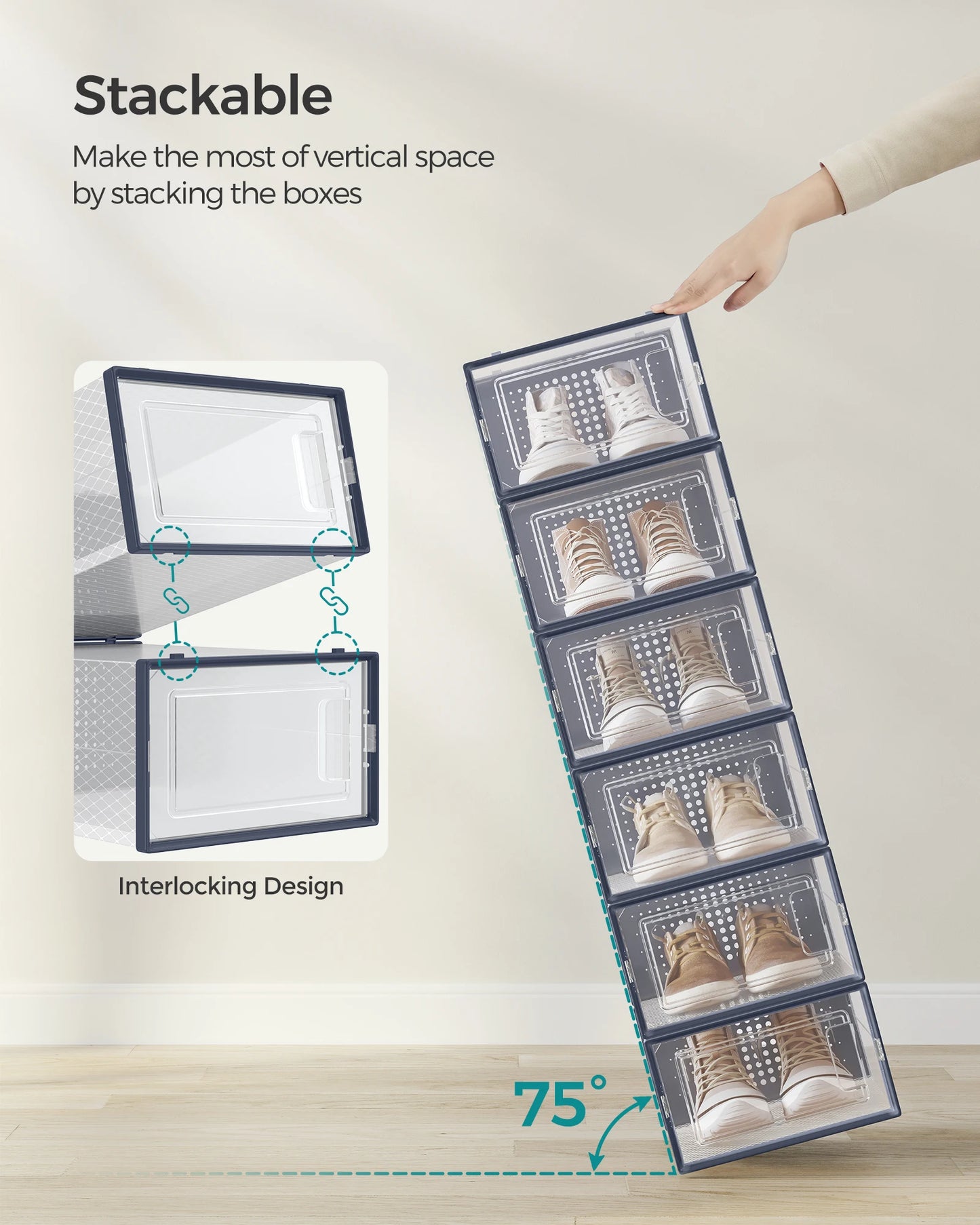 SONGMICS Stackable Shoe Boxes Pack of 12 Clear Organizer