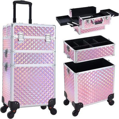 Maxulene Rolling Makeup Case 3 In 1 On Wheels Removable