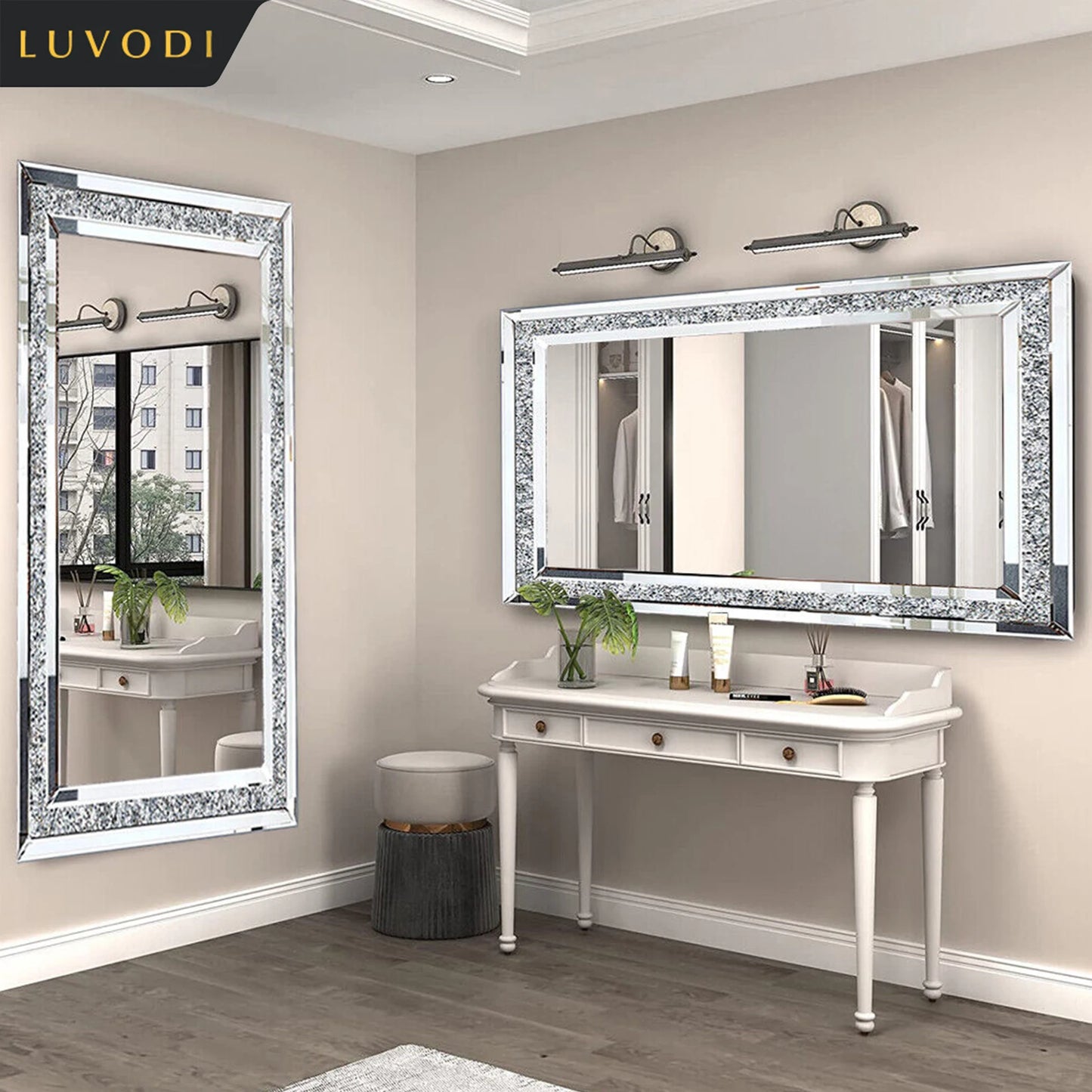 LUVODI Frameless Diamond Rhinestone Mirror Wall Mount