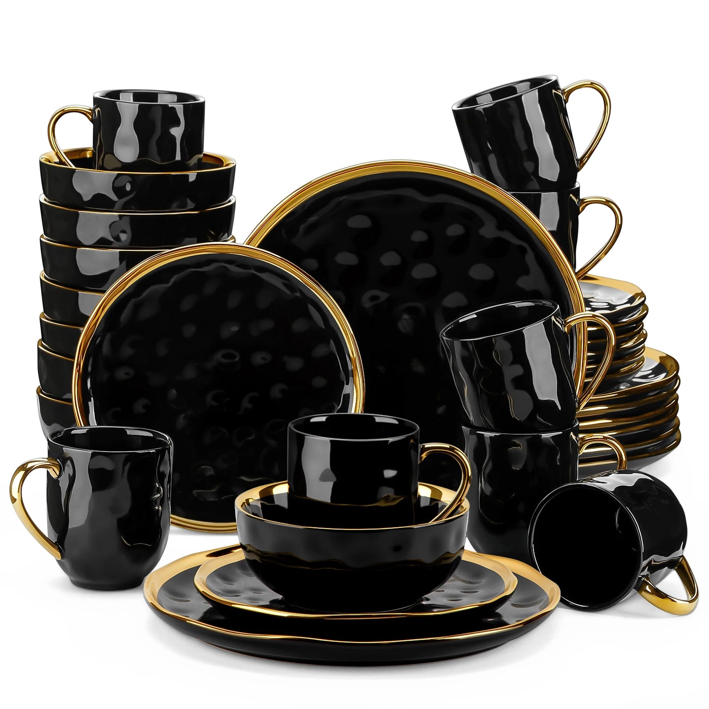 MALACASA Porcelain Dinnerware Set With Gold Trim Tableware