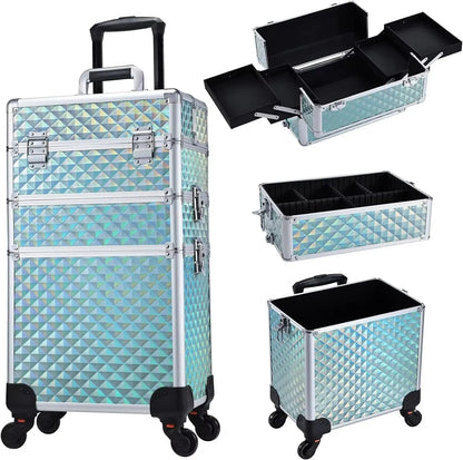 Maxulene Rolling Makeup Case 3 In 1 On Wheels Salon Trolley