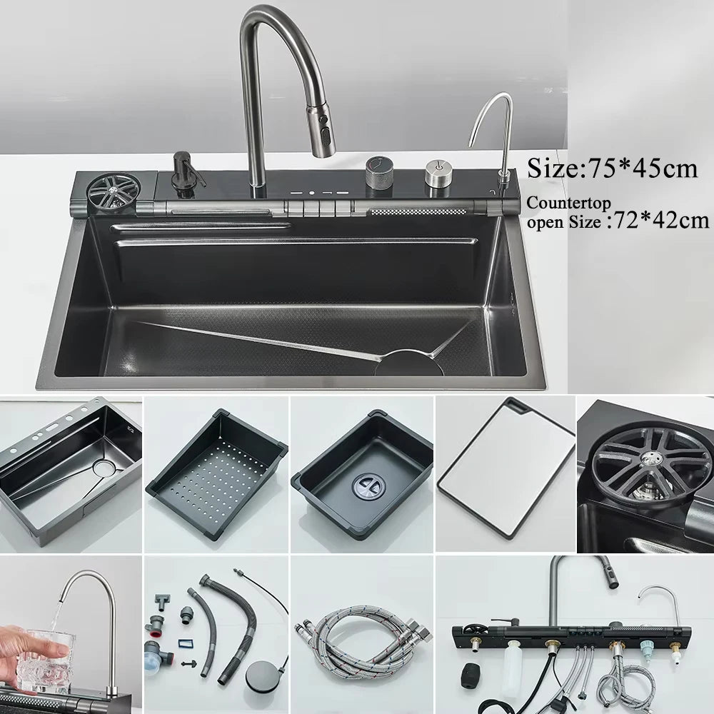 MYQualife 304 Stainless Steel Waterfall Sink With Faucet