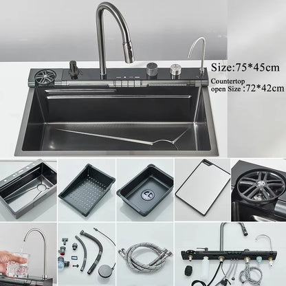 MYQualife 304 Stainless Waterfall Sink Faucet Set Digital